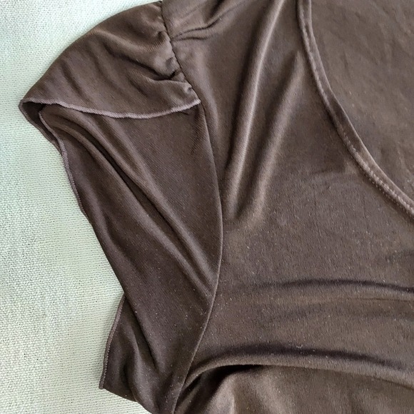 Elementz Brown Dress Medium V-Neck Tie Front Flutter Sleeve Polyester Blend - Picture 5 of 10
